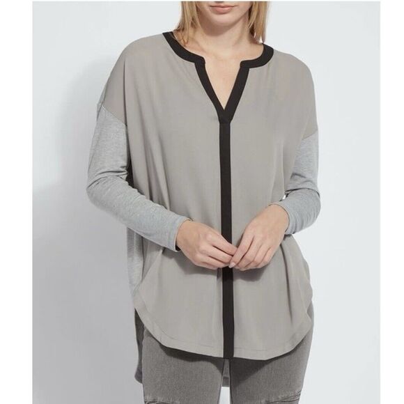 Lysse Contrast Millie Top Blouse Gray XS - Picture 1 of 10